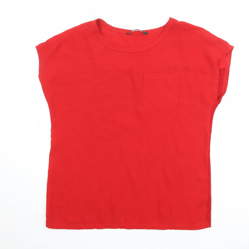 Bonmarché Womens Red Polyester Basic Blouse Size 14 Boat Neck