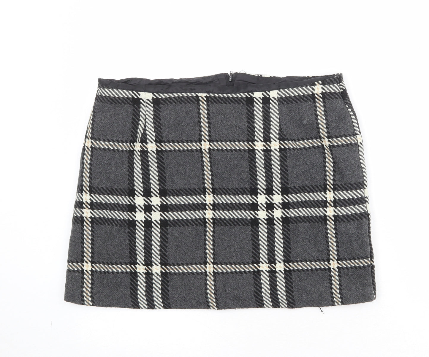 New Look Womens Grey Plaid Polyester A-Line Skirt Size 16 Zip