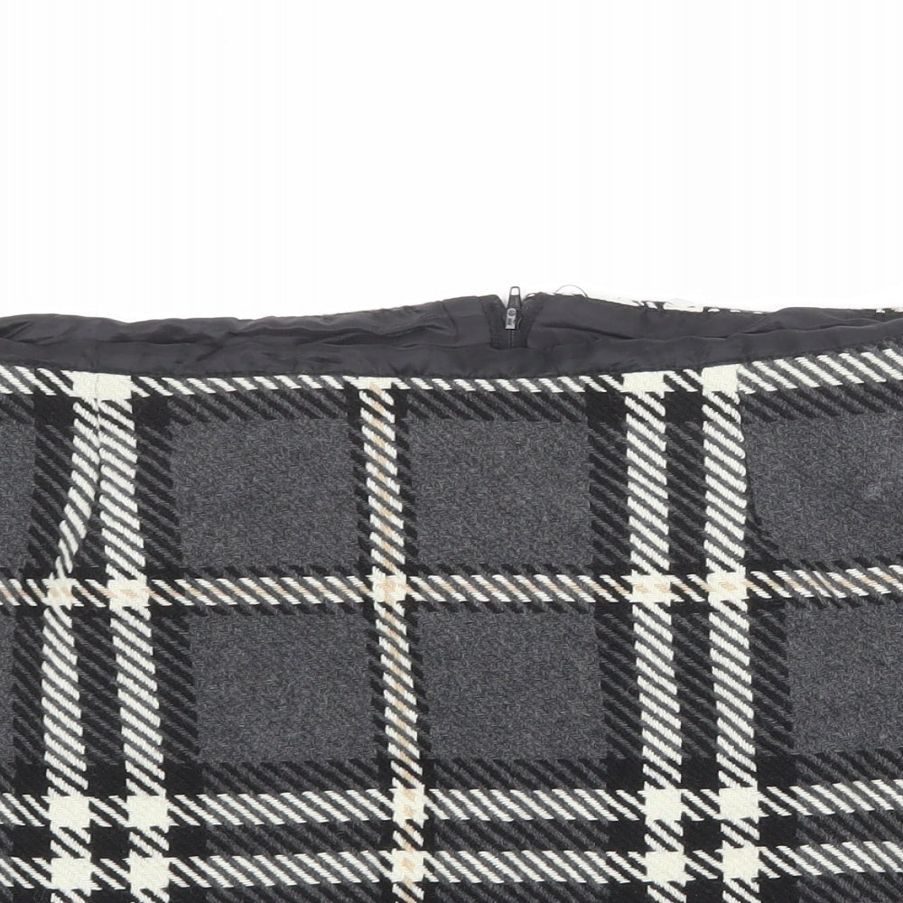 New Look Womens Grey Plaid Polyester A-Line Skirt Size 16 Zip