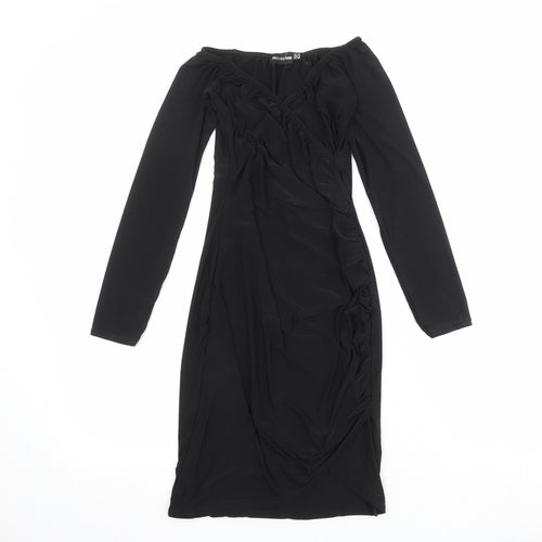 PRETTYLITTLETHING Womens Black Polyester A-Line Size 10 V-Neck Pullover