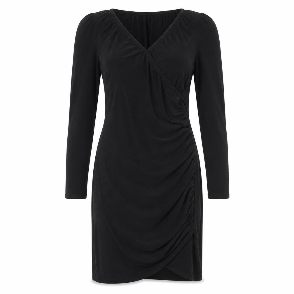 Front view of PRETTYLITTLETHING women’s black polyester a-line, size UK 10, v-neck pullover