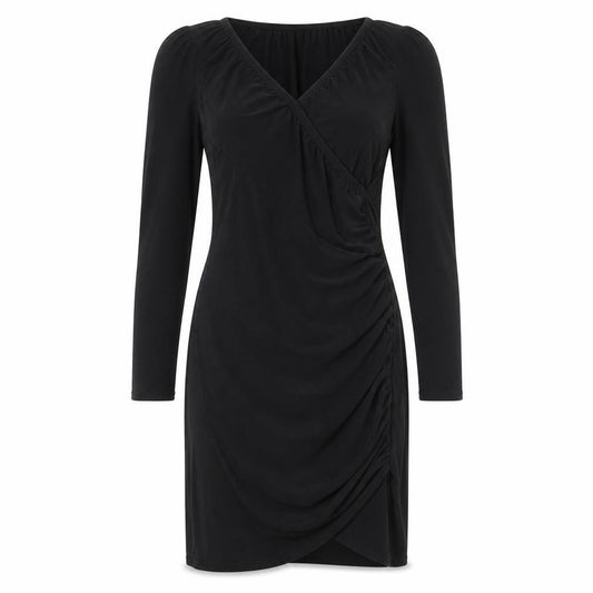 Front view of PRETTYLITTLETHING women’s black polyester a-line, size UK 10, v-neck pullover