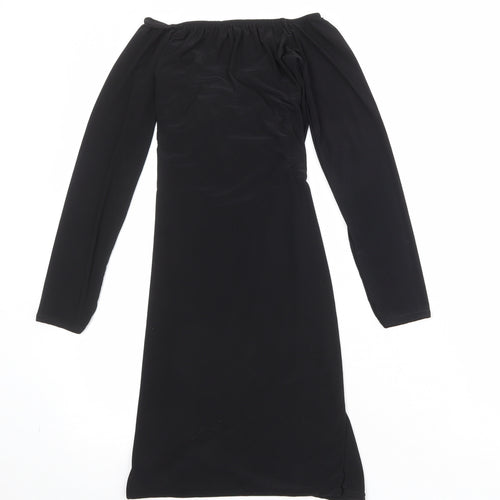 PRETTYLITTLETHING Womens Black Polyester A-Line Size 10 V-Neck Pullover