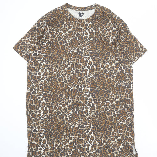 Very Womens Brown Animal Print 100% Cotton Basic T-Shirt Size 12 Crew Neck - Leopard Print