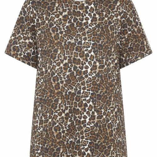 Very Womens Brown Animal Print 100% Cotton Basic T-Shirt Size 12 Crew Neck - Leopard Print