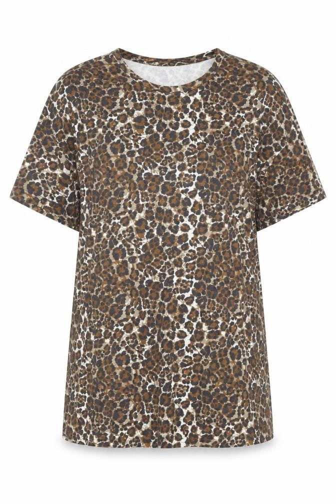 Very Womens Brown Animal Print 100% Cotton Basic T-Shirt Size 12 Crew Neck - Leopard Print
