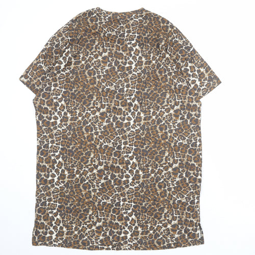 Very Womens Brown Animal Print 100% Cotton Basic T-Shirt Size 12 Crew Neck - Leopard Print
