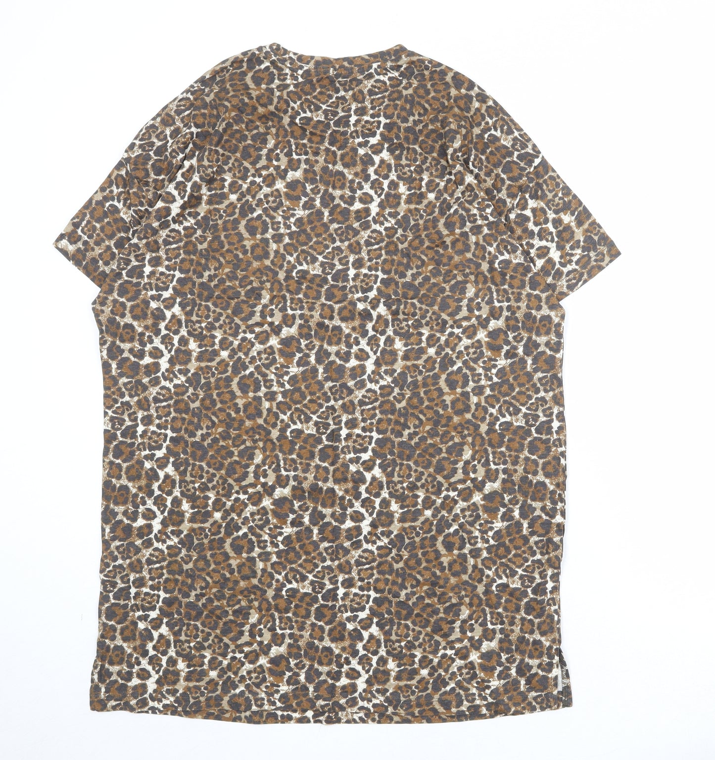 Very Womens Brown Animal Print 100% Cotton Basic T-Shirt Size 12 Crew Neck - Leopard Print