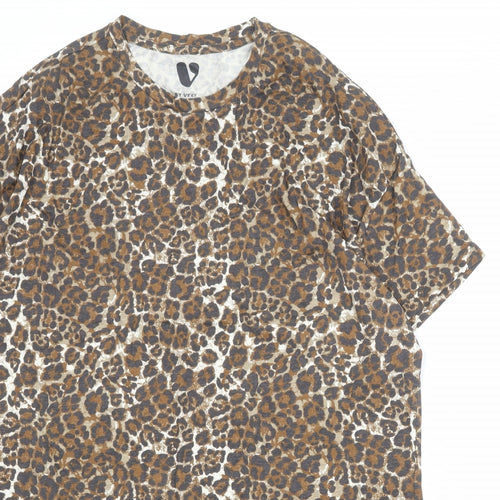 Very Womens Brown Animal Print 100% Cotton Basic T-Shirt Size 12 Crew Neck - Leopard Print