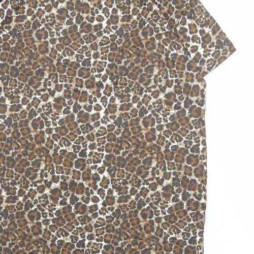 Very Womens Brown Animal Print 100% Cotton Basic T-Shirt Size 12 Crew Neck - Leopard Print