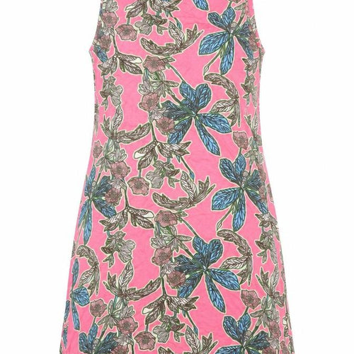 South Womens Pink Floral Viscose Shift Size 10 Round Neck Tie