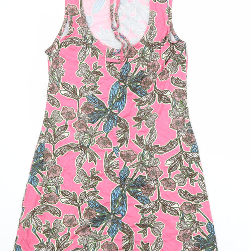 South Womens Pink Floral Viscose Shift Size 10 Round Neck Tie