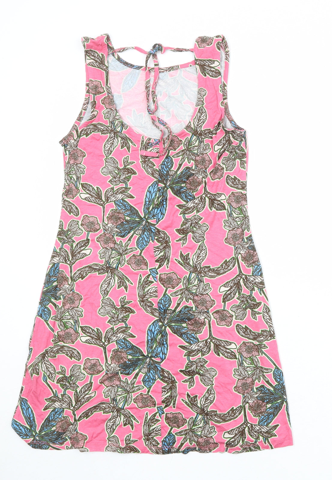 South Womens Pink Floral Viscose Shift Size 10 Round Neck Tie