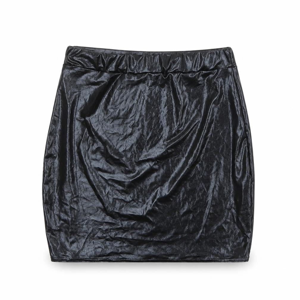 Front view of Boohoo women’s black polyester a-line skirt, size UK 10
