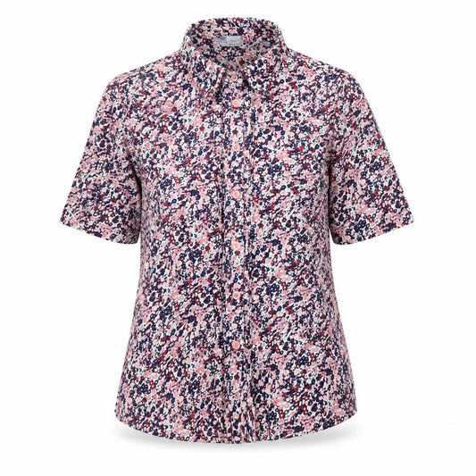 Front view of EWM women’s multicoloured geometric polyester basic button-up, size UK 10, collared