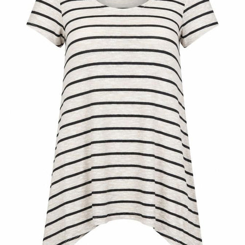 M&Co Womens Beige Striped Viscose Basic T-Shirt Size 12 Scoop Neck - Asymmetric