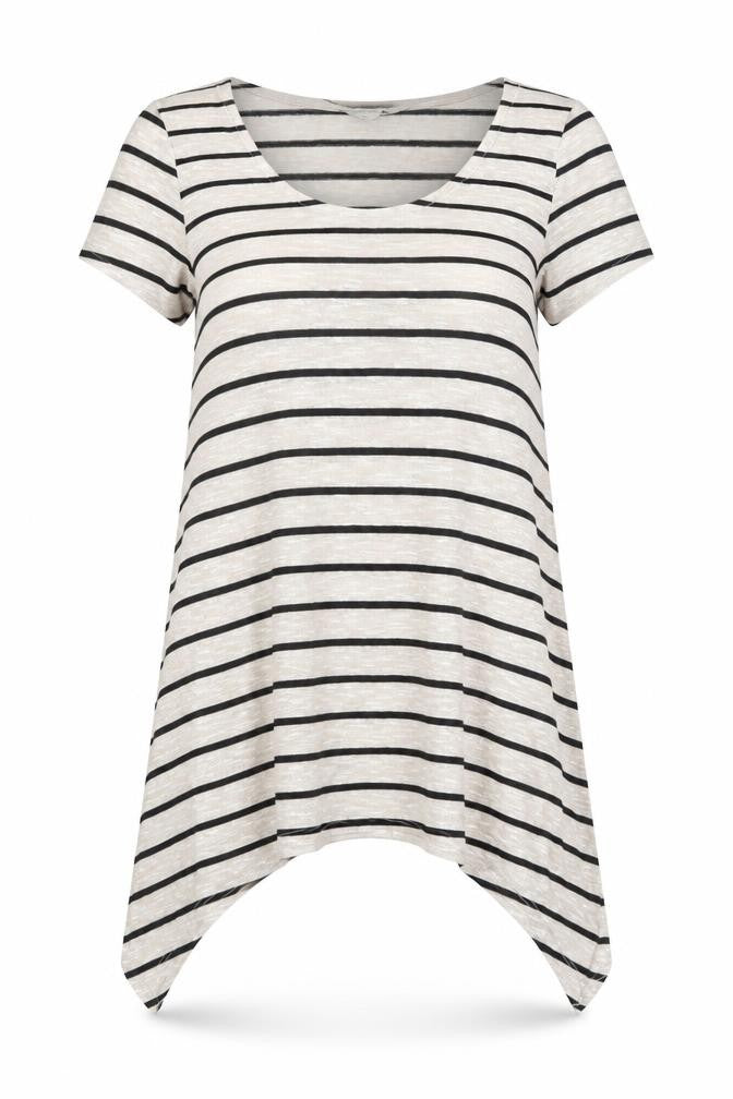 M&Co Womens Beige Striped Viscose Basic T-Shirt Size 12 Scoop Neck - Asymmetric