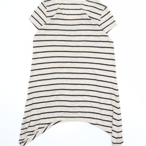 M&Co Womens Beige Striped Viscose Basic T-Shirt Size 12 Scoop Neck - Asymmetric