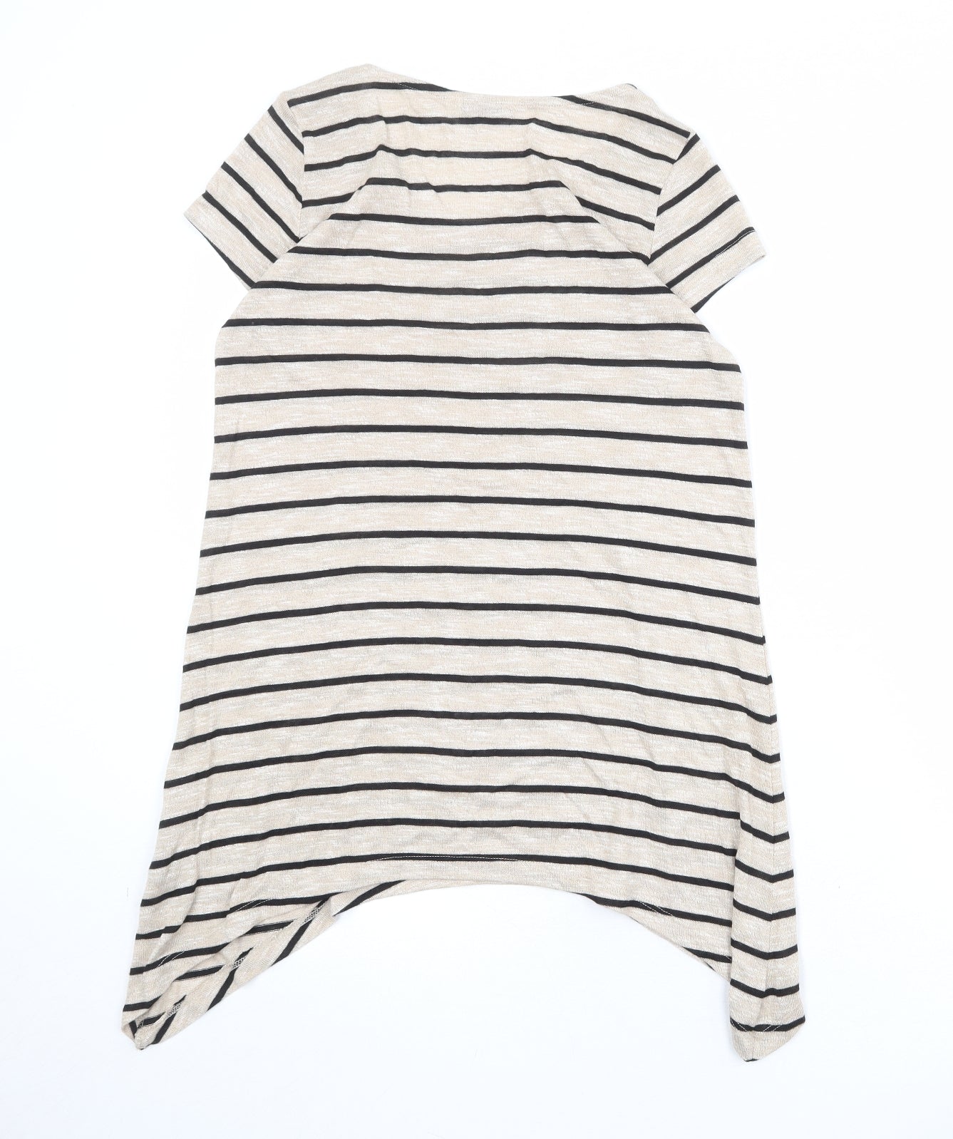 M&Co Womens Beige Striped Viscose Basic T-Shirt Size 12 Scoop Neck - Asymmetric