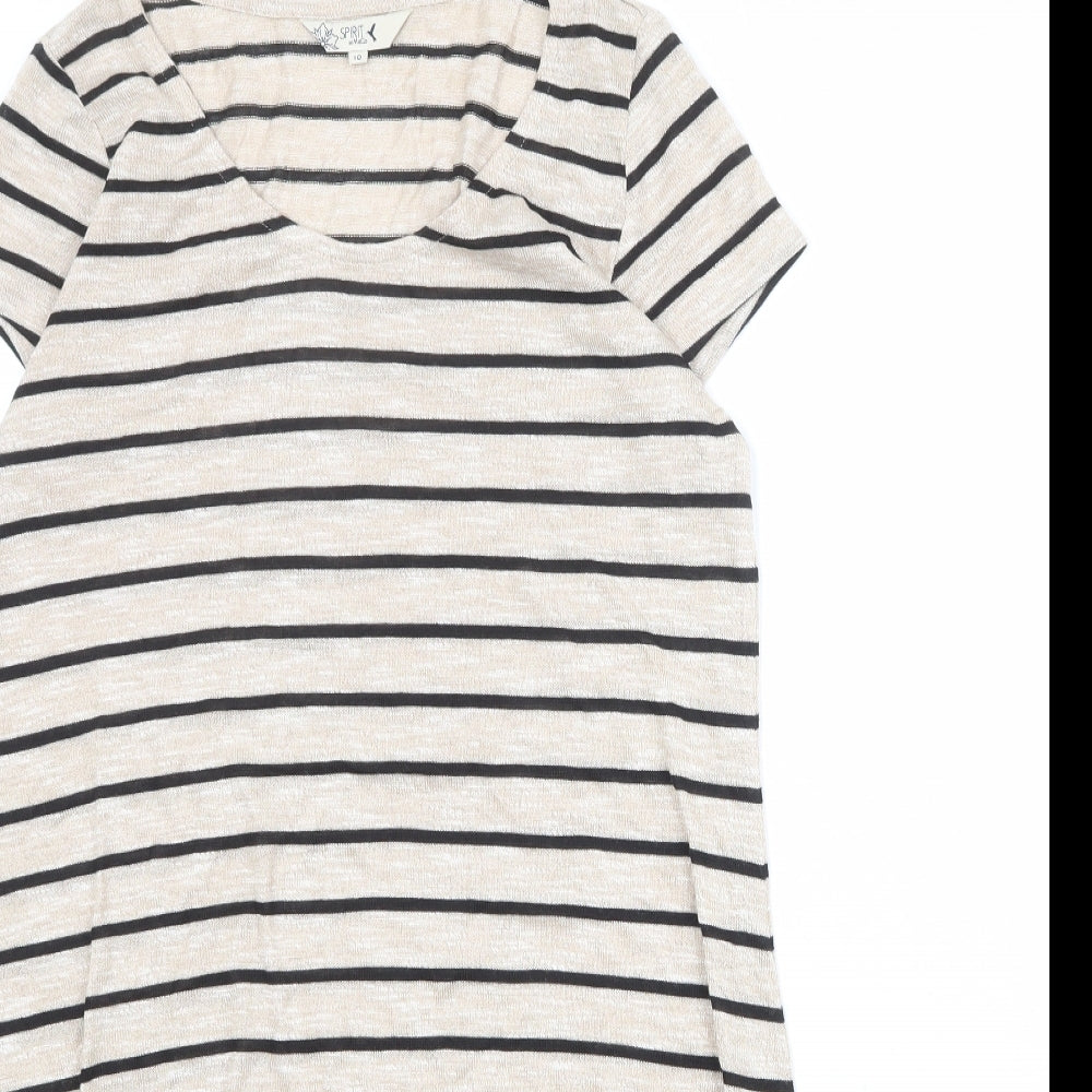 M&Co Womens Beige Striped Viscose Basic T-Shirt Size 12 Scoop Neck - Asymmetric