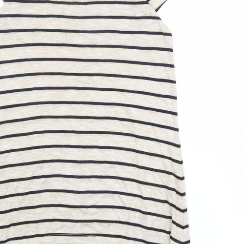 M&Co Womens Beige Striped Viscose Basic T-Shirt Size 12 Scoop Neck - Asymmetric