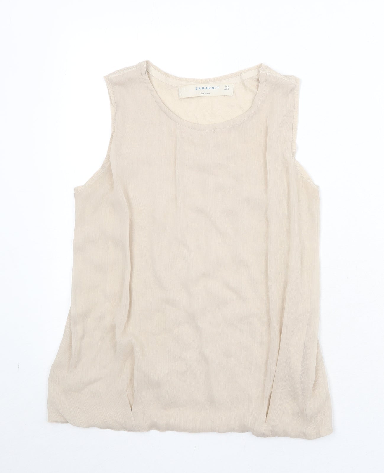 Zara Womens Beige Polyester Basic Tank Size M Boat Neck