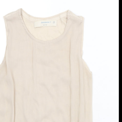 Zara Womens Beige Polyester Basic Tank Size M Boat Neck
