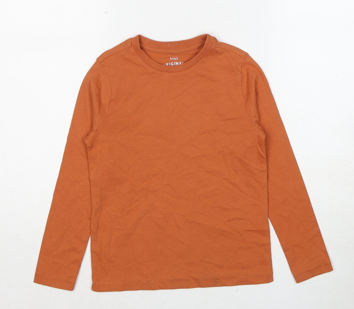 Marks and Spencer Boys Orange Cotton Basic T-Shirt Size 6-7 Years Round Neck Pullover