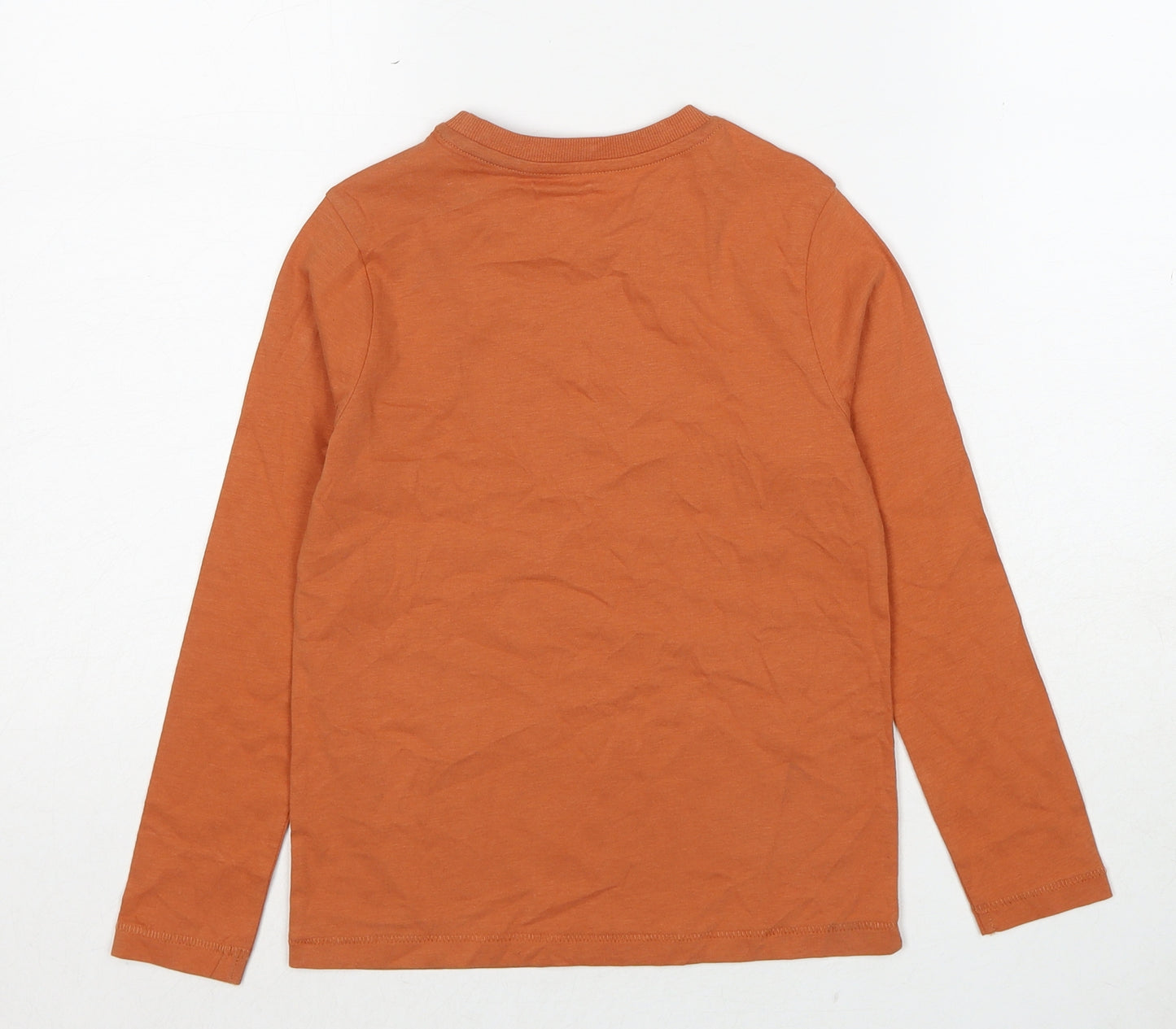 Marks and Spencer Boys Orange Cotton Basic T-Shirt Size 6-7 Years Round Neck Pullover