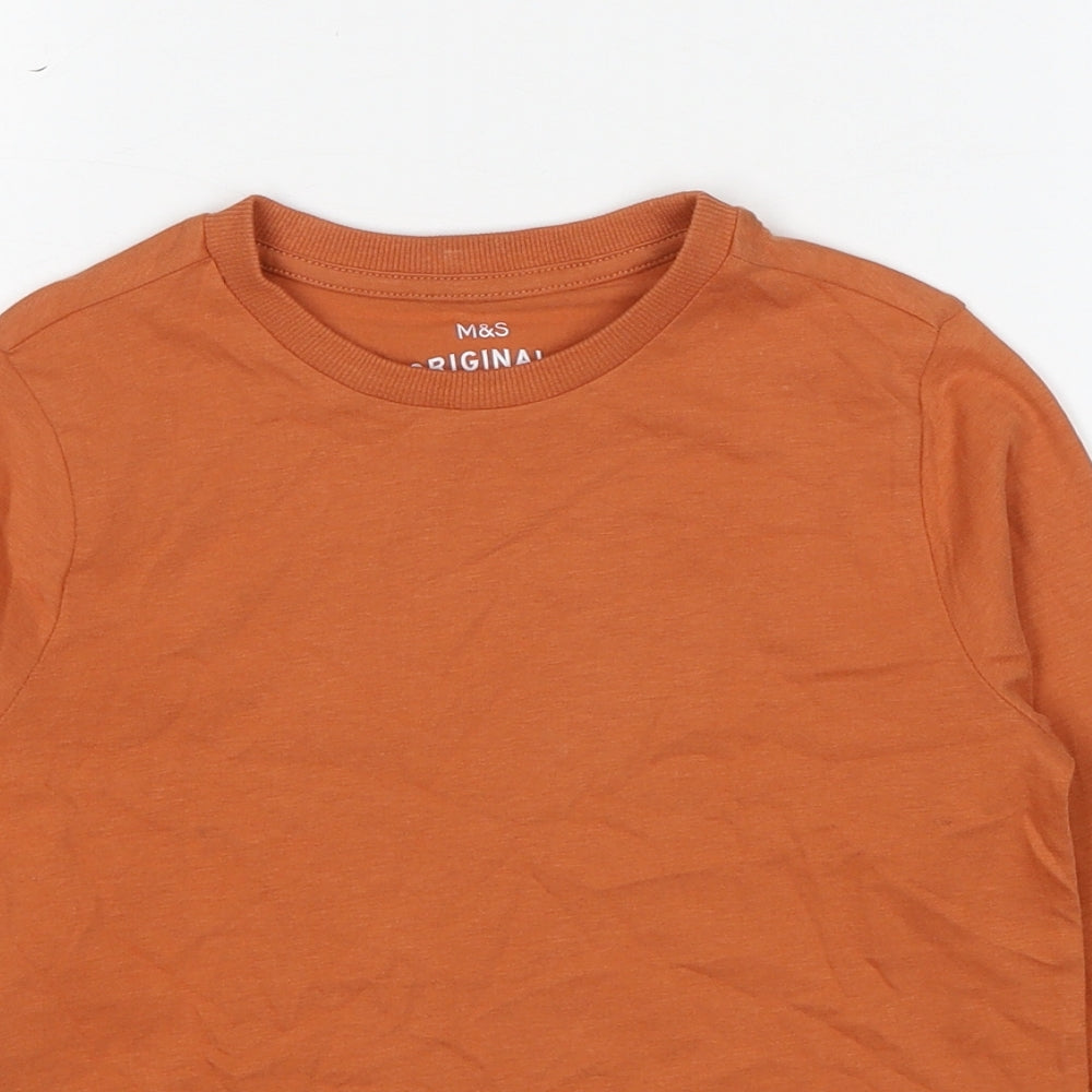 Marks and Spencer Boys Orange Cotton Basic T-Shirt Size 6-7 Years Round Neck Pullover