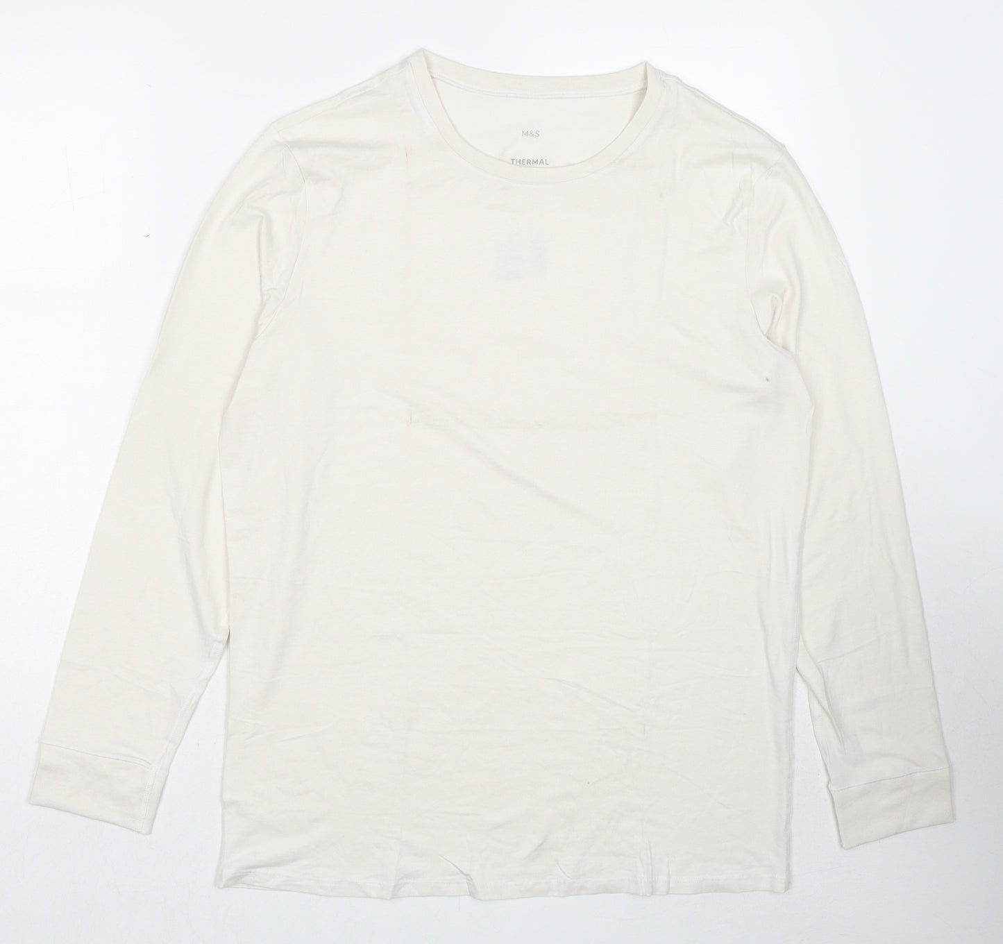 Marks and Spencer Mens White Acrylic T-Shirt Size L Round Neck