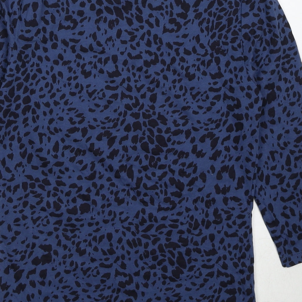 Marks and Spencer Womens Blue Animal Print Cotton Basic T-Shirt Size 8 Boat Neck