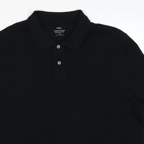 Marks and Spencer Mens Black Cotton Polo Size XL Collared Pullover