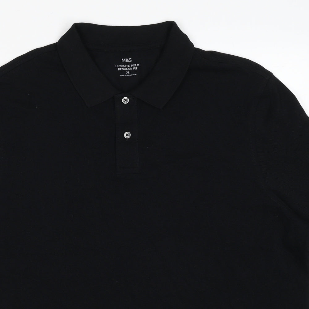 Marks and Spencer Mens Black Cotton Polo Size XL Collared Pullover