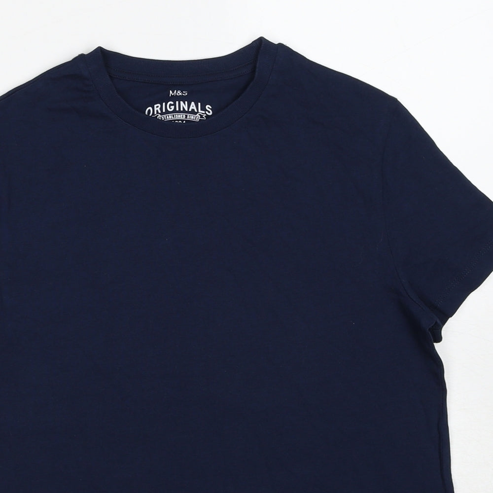 Marks and Spencer Boys Blue Cotton Basic T-Shirt Size 13-14 Years Round Neck Pullover