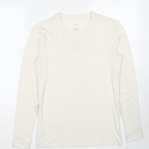 Marks and Spencer Mens White Acrylic T-Shirt Size S Round Neck
