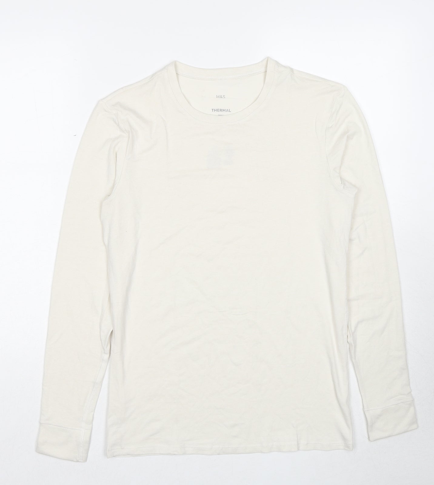 Marks and Spencer Mens White Acrylic T-Shirt Size S Round Neck