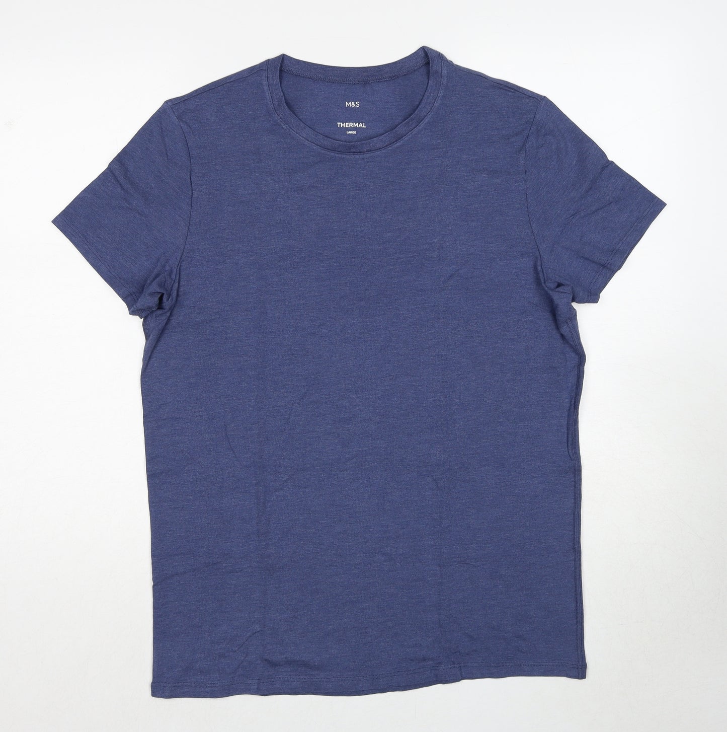 Marks and Spencer Mens Blue Acrylic T-Shirt Size L Round Neck