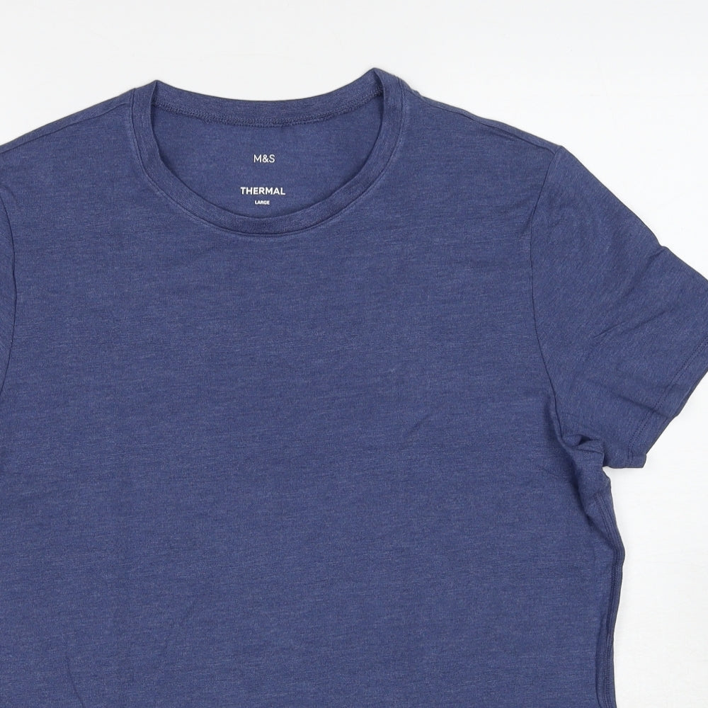 Marks and Spencer Mens Blue Acrylic T-Shirt Size L Round Neck