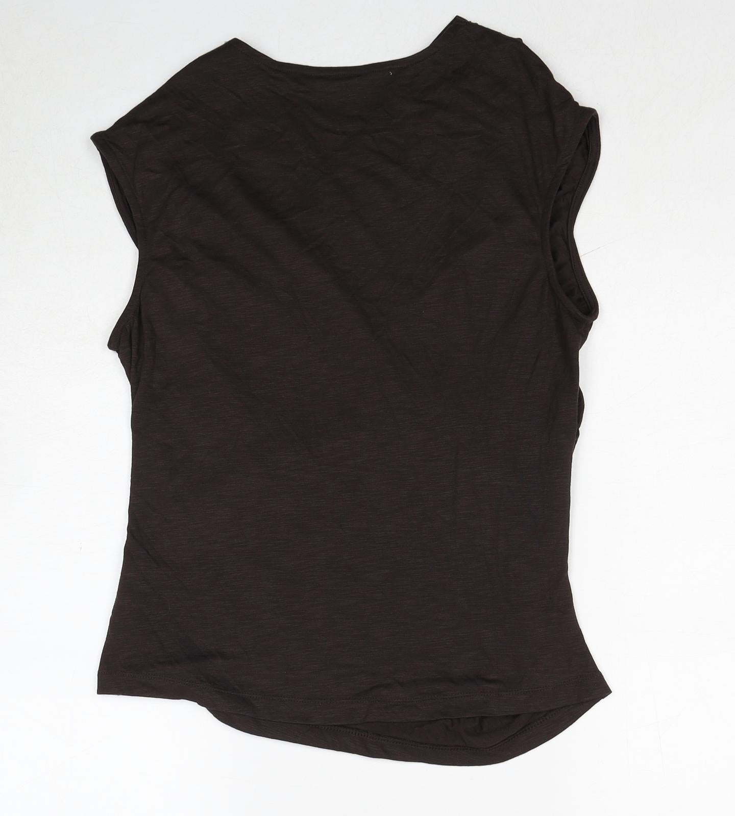 Marks and Spencer Womens Brown Modal Basic T-Shirt Size 14 V-Neck - Wrap Style
