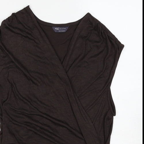 Marks and Spencer Womens Brown Modal Basic T-Shirt Size 14 V-Neck - Wrap Style
