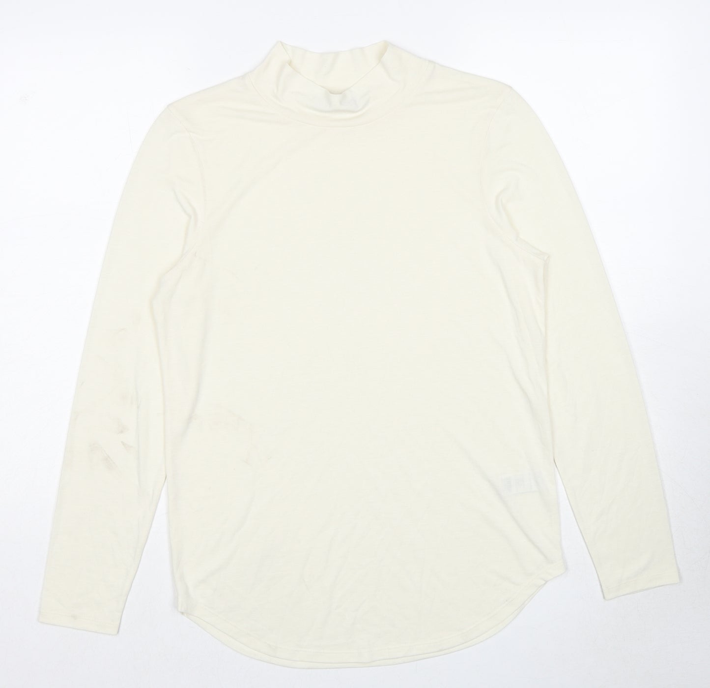 Marks and Spencer Womens Ivory Polyester Basic T-Shirt Size 12 Mock Neck