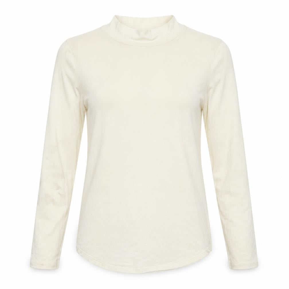 Front view of Marks & Spencer women’s ivory polyester basic t-shirt, size UK 12, mock neck