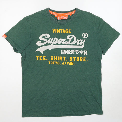 Superdry Mens Green Cotton T-Shirt Size XL Round Neck
