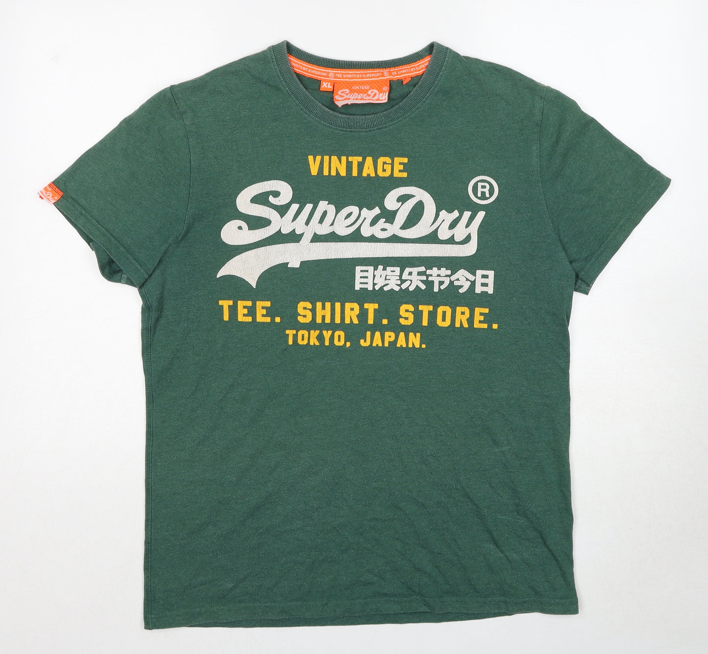 Superdry Mens Green Cotton T-Shirt Size XL Round Neck