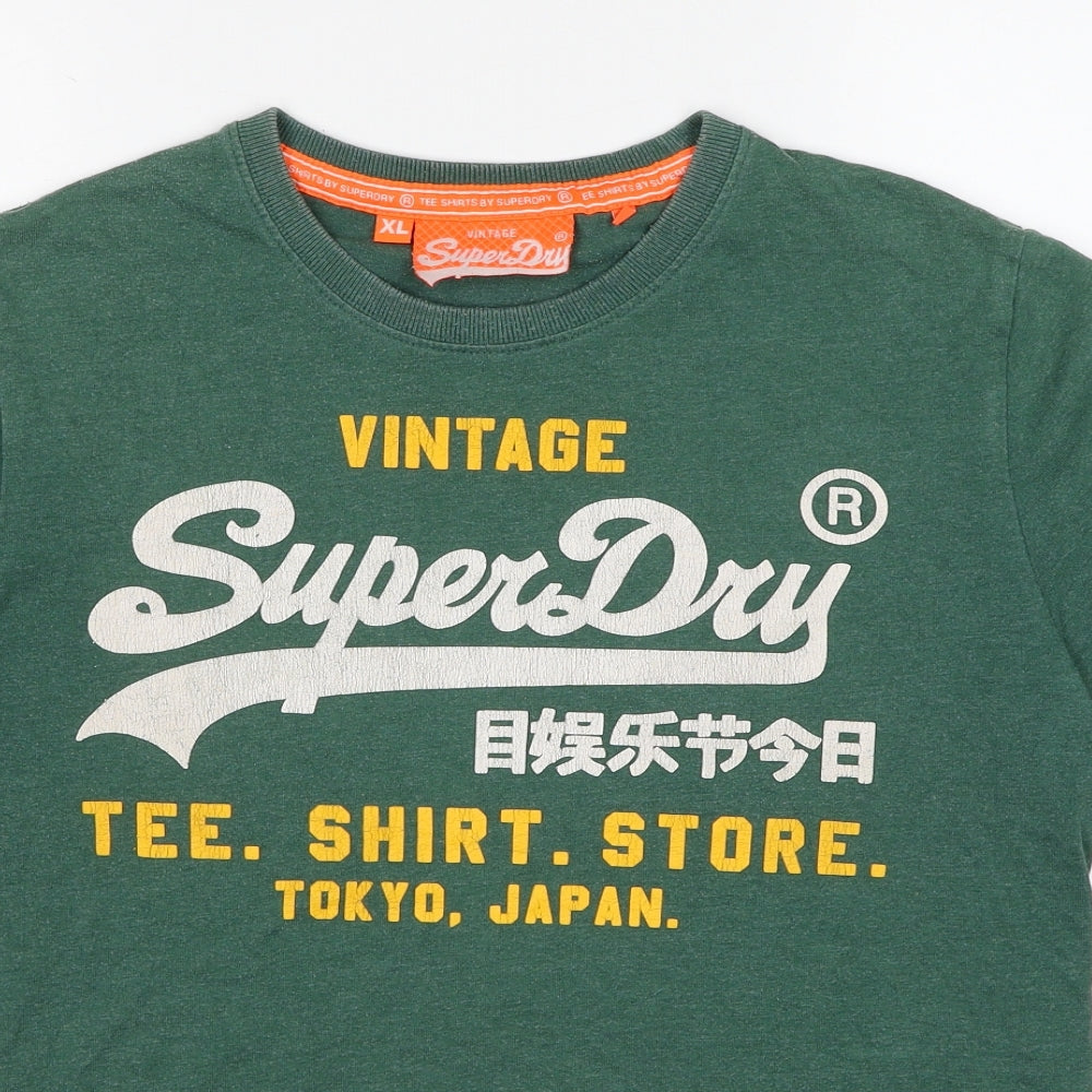 Superdry Mens Green Cotton T-Shirt Size XL Round Neck