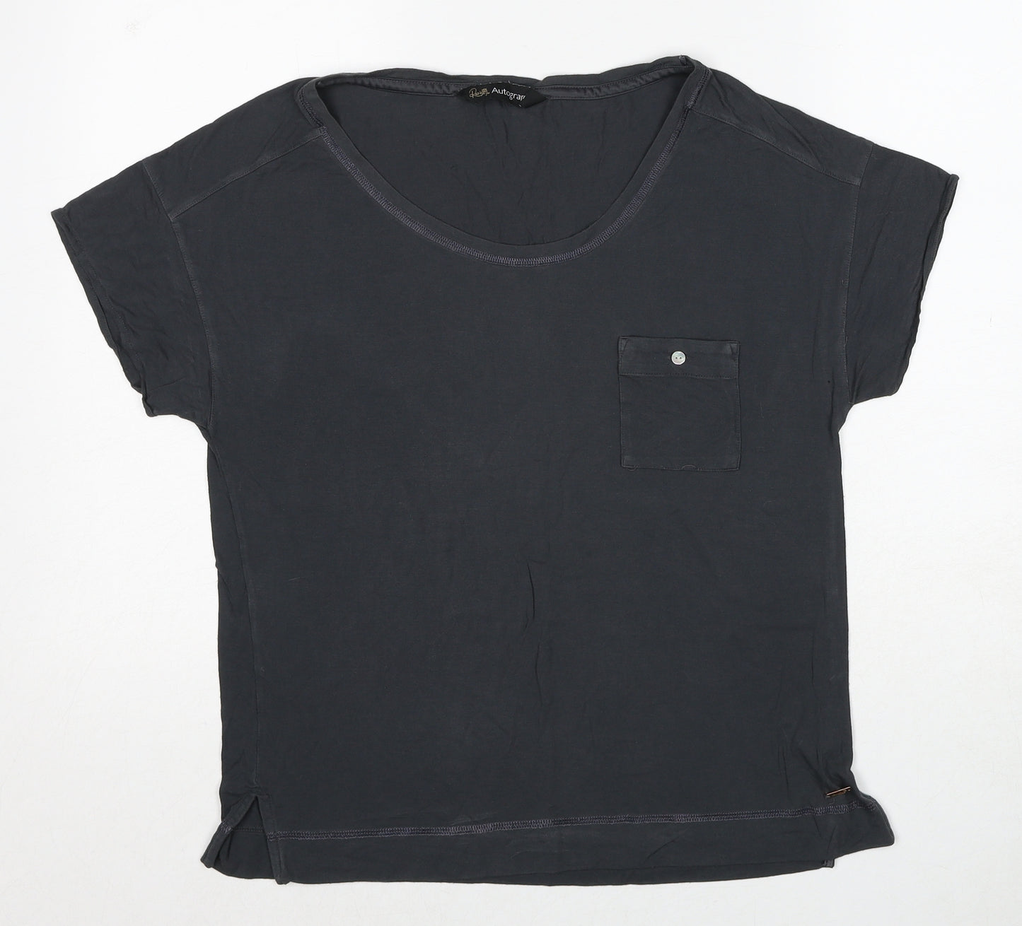 Autograph Womens Grey Viscose Basic T-Shirt Size 8 Boat Neck