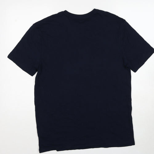 Marks and Spencer Mens Blue Cotton T-Shirt Size M Round Neck - Christmas Tree Rex