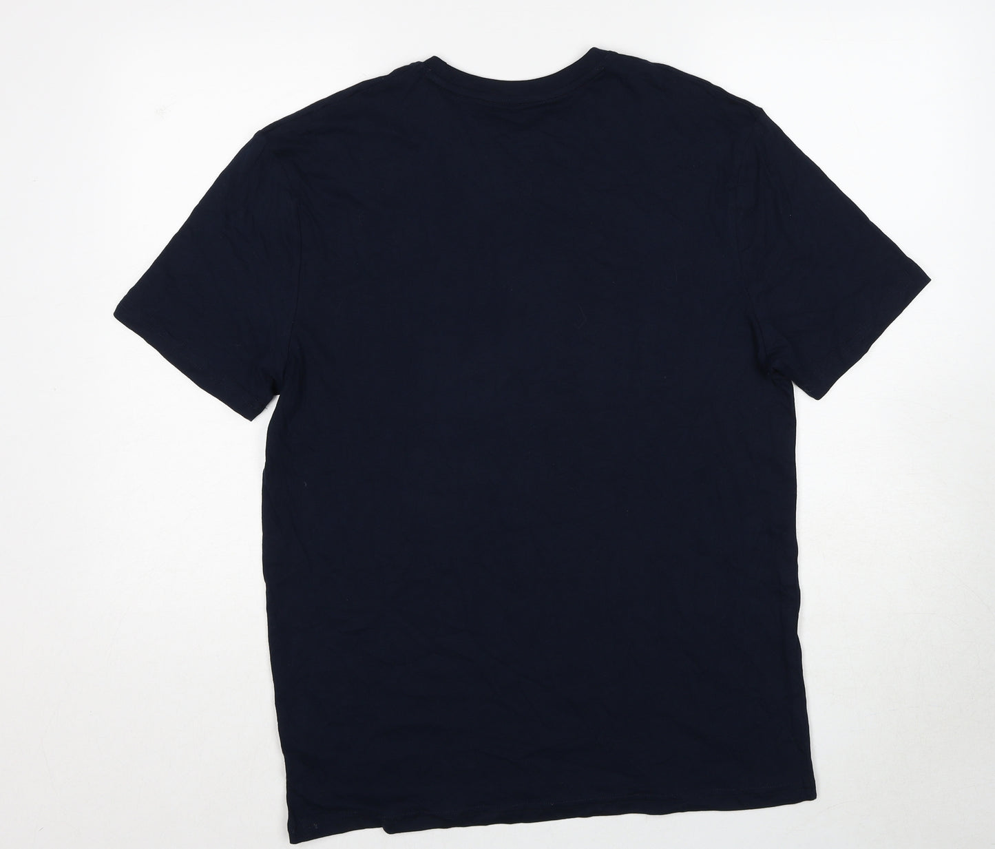Marks and Spencer Mens Blue Cotton T-Shirt Size M Round Neck - Christmas Tree Rex