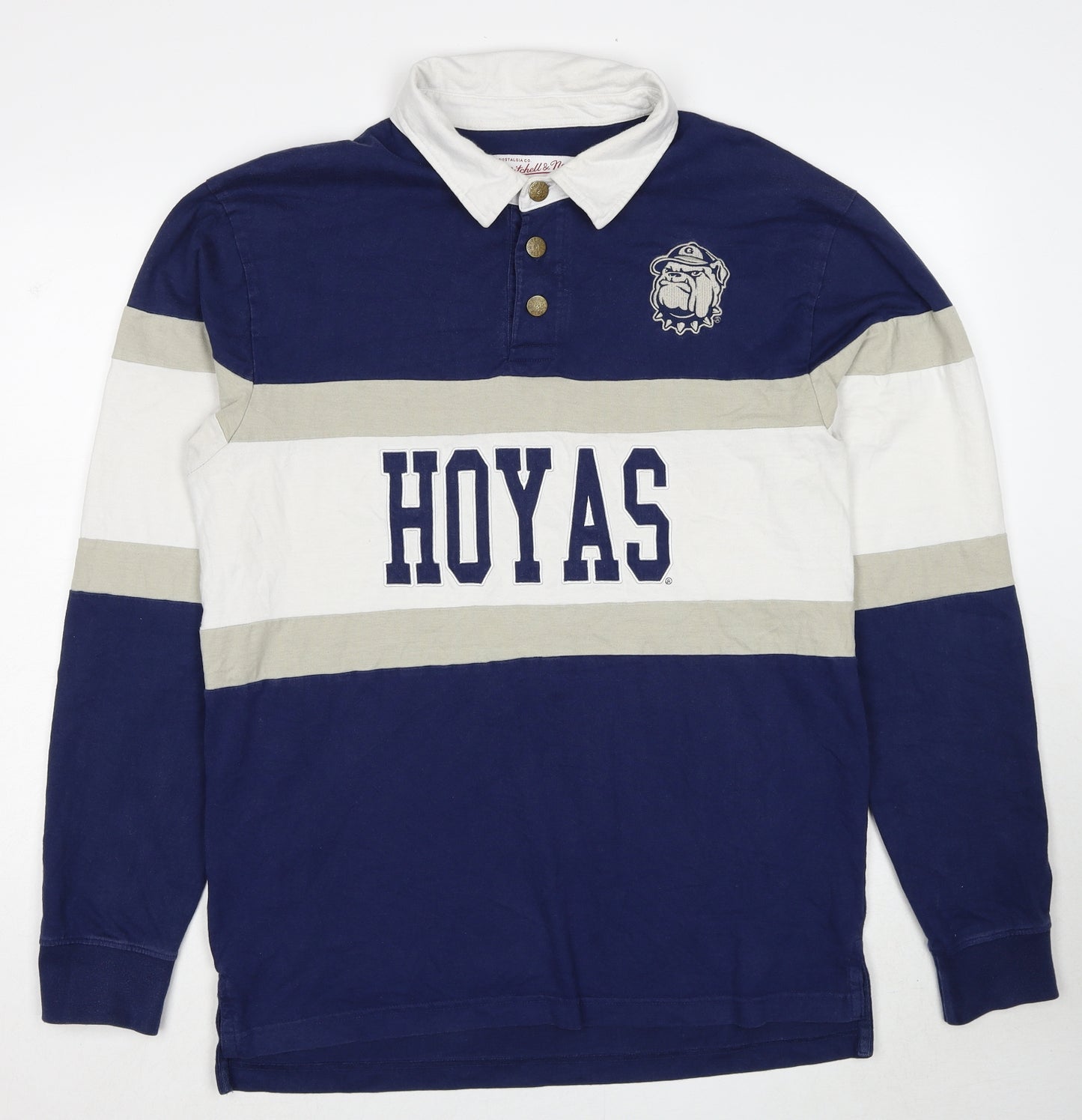 Mitchell & Ness Mens Blue Colourblock Cotton Polo Size L Collared Pullover - Hoyas